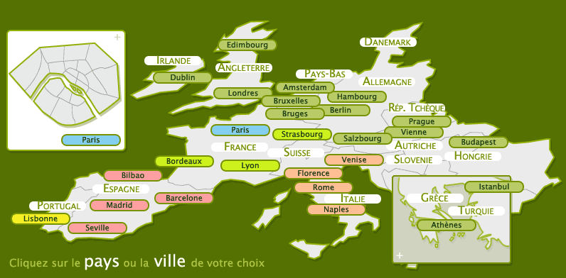 Carte des hotels de charme en Europe